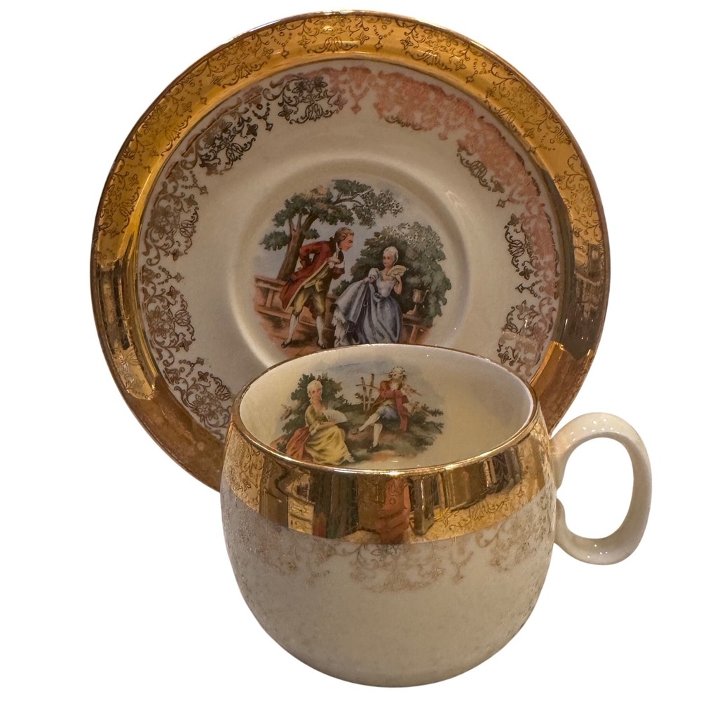 Crest O‎ Gold Sabin 22K Gold Trimmed Teacup and Saucer Set Vintage Romance